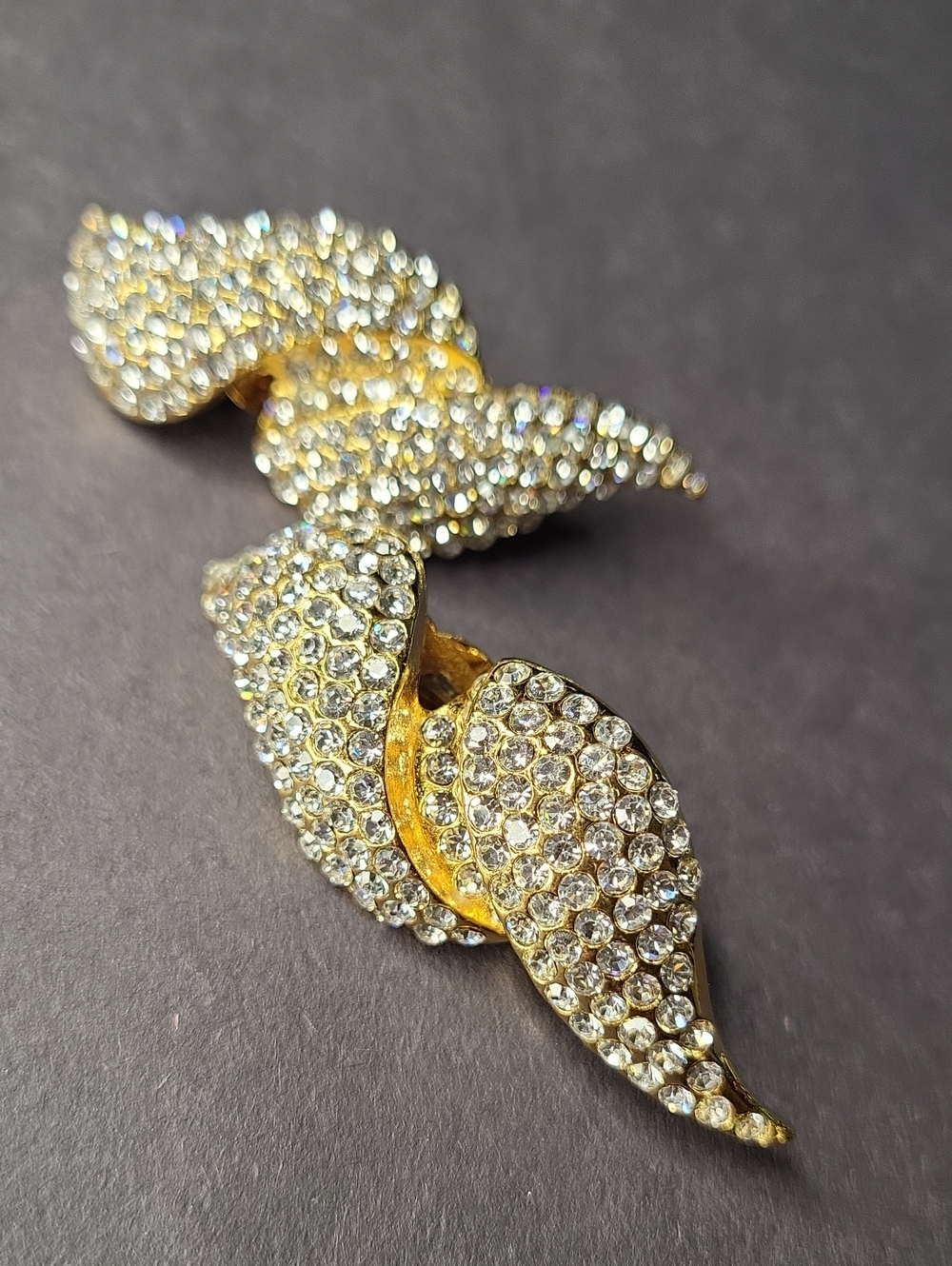 Gold Crystal Leaf Clip-On Earrings by Jarin - Picture 4 of 4
